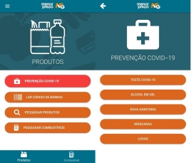 Imagem da tela do aplicativo onde mostra o menu prevenção Covid-19