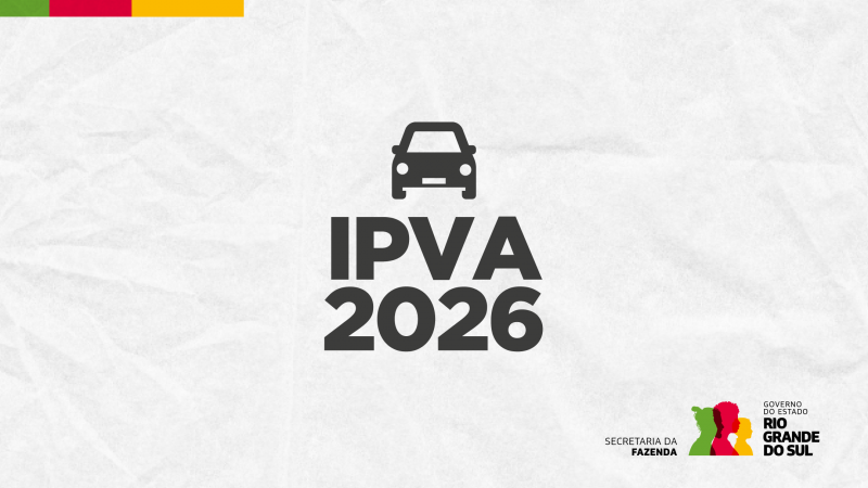 Arte gr&aacute;fica contendo uma figura de um ve&iacute;culo e abaixo dela um letreiro com a palavra IPVA e o n&uacute;mero 2026